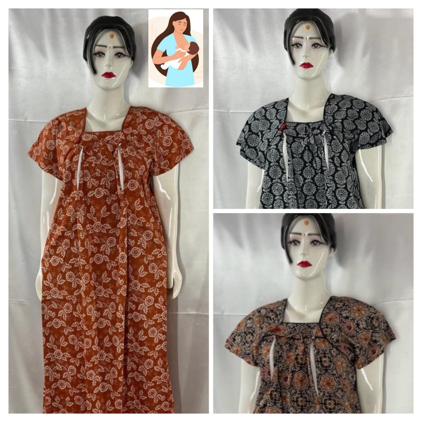 COTTON FEEDING NIGHTIES (3 PCS)