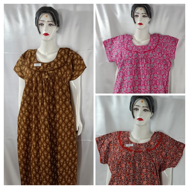 COTTON LASE WORK NIGHTIES(3 pcs)