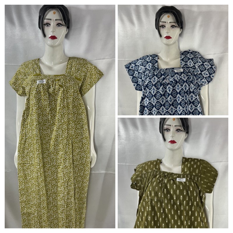 COTTON SQUARE NECK NIGHTIES(3pcs)