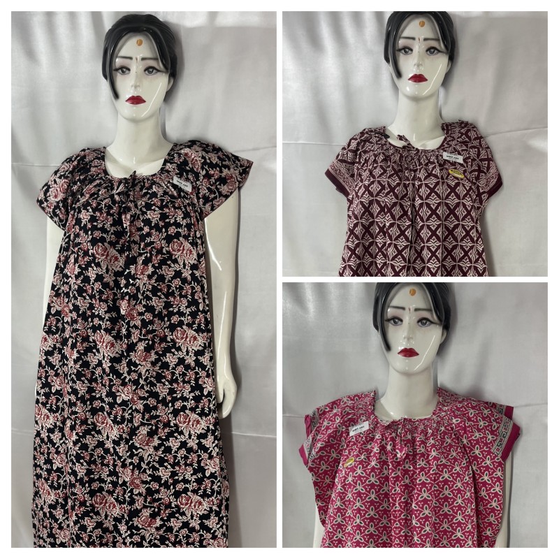 COTTON ROUND NECK NIGHTIES(3 pcs)