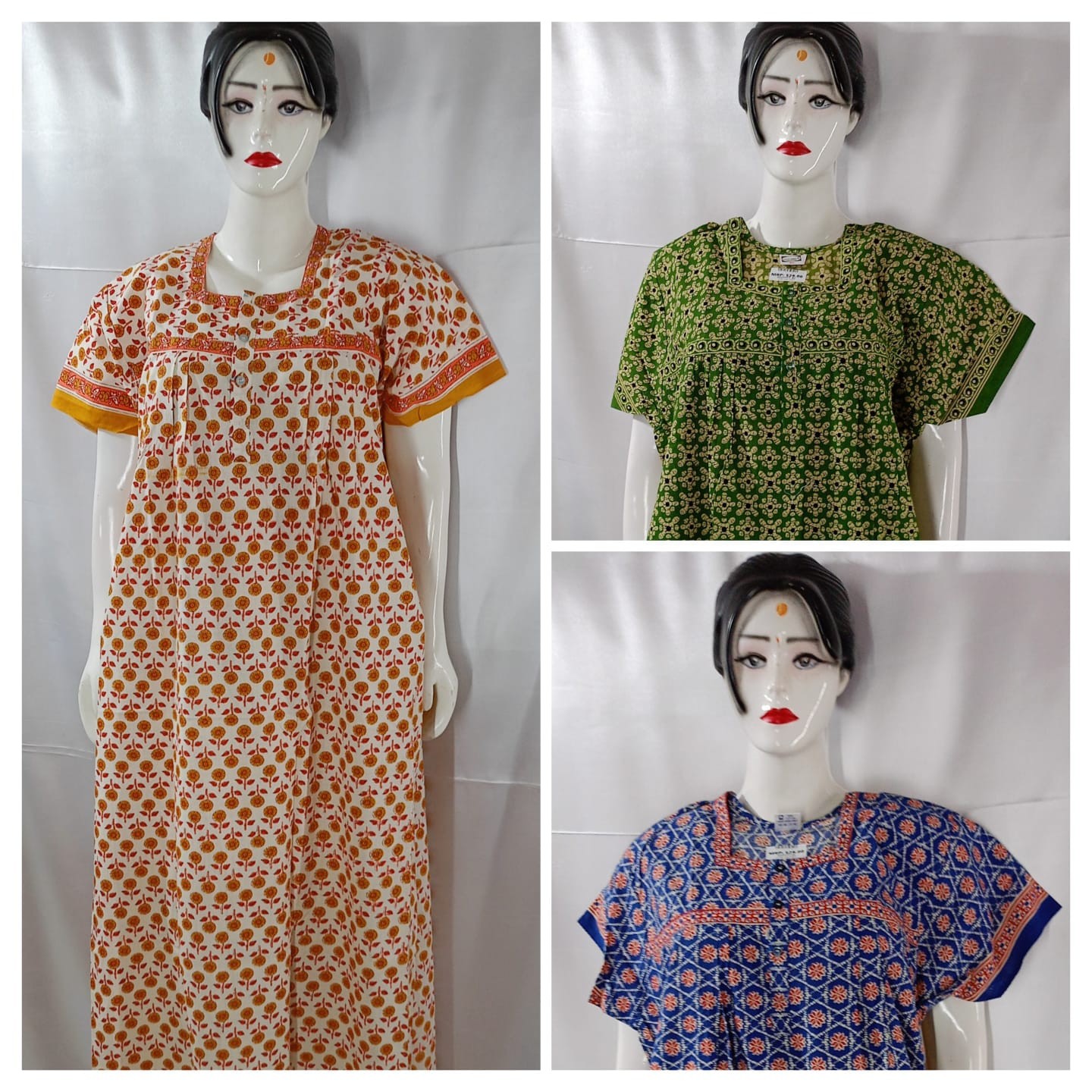 COTTON 3 BUTTON NIGHTIES (3 pcs)