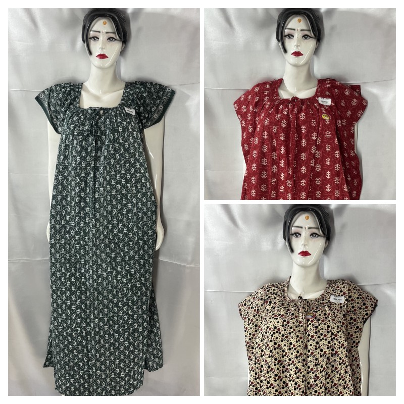 COTTON ROUND NECK NIGHTIES(3 pcs)