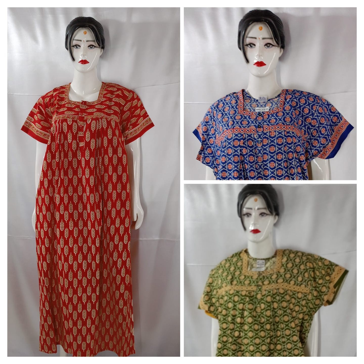 COTTON 3 BUTTON NIGHTIES (3 pcs)