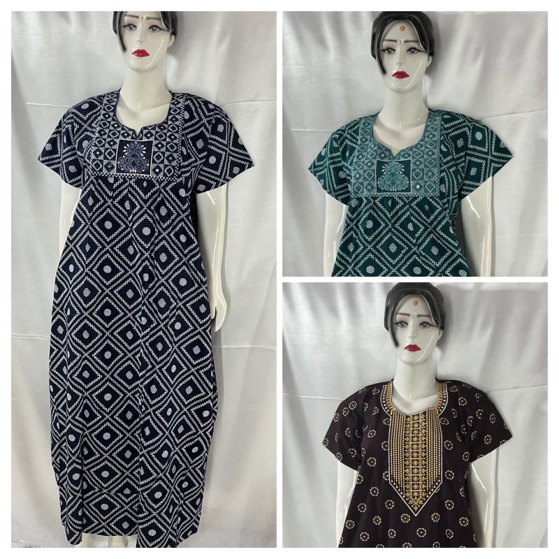 COTTON MIRROR WORK NIGHTIES (3 pcs)