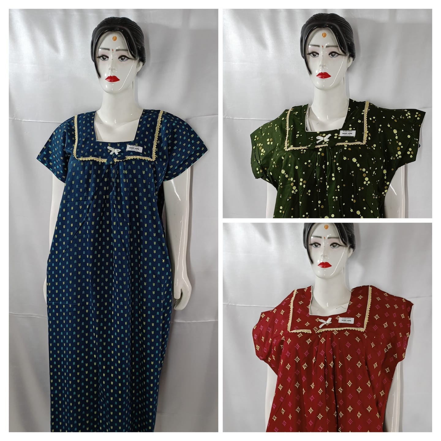 COTTON  LASE WORK NIGHTIES (3 pcs)