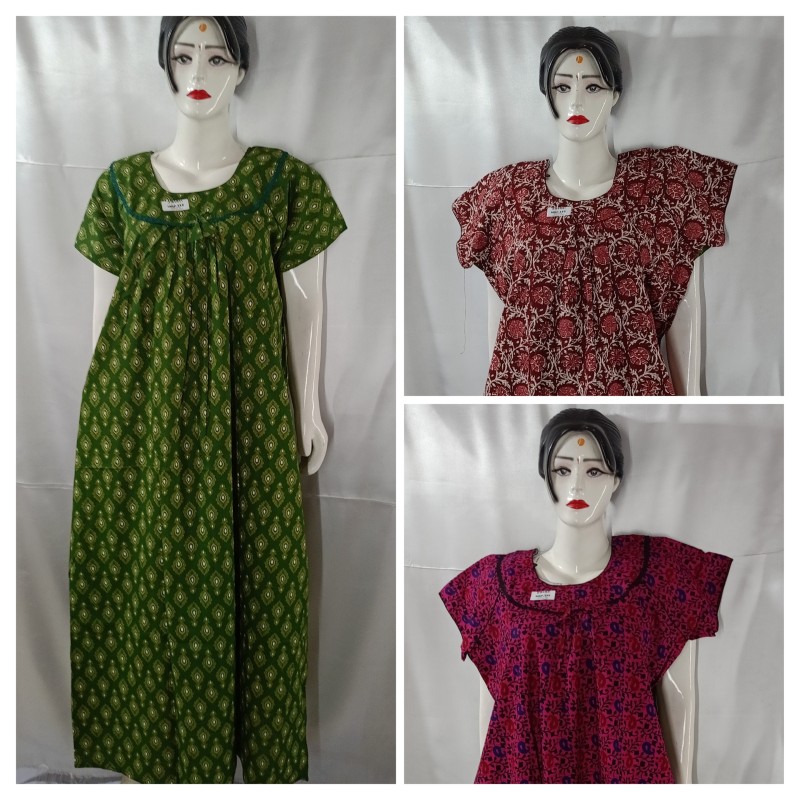 COTTON LASE WORK NIGHTIES(3 pcs)