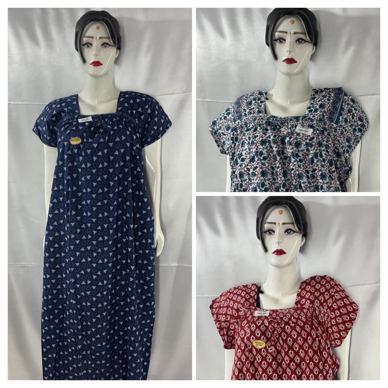 COTTON SQUARE NECK NIGHTIES(3pcs)