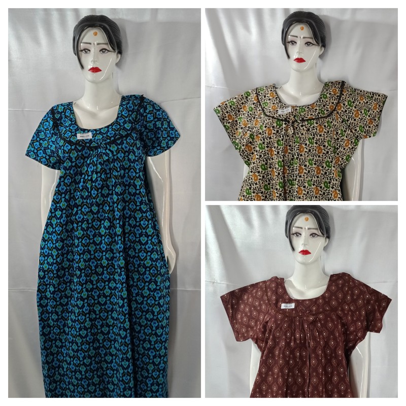 COTTON LASE WORK NIGHTIES(3 pcs)