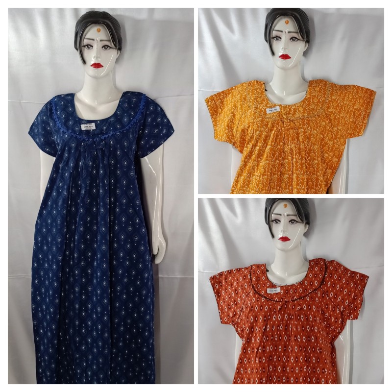 COTTON LASE WORK NIGHTIES(3 pcs)