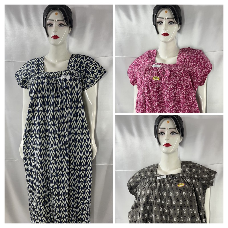 COTTON SQUARE NECK NIGHTIES(3pcs)