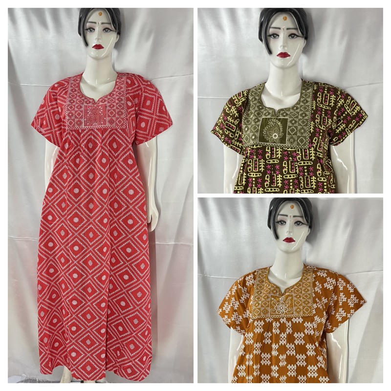 COTTON MIRROR WORK NIGHTIES (3 pcs)