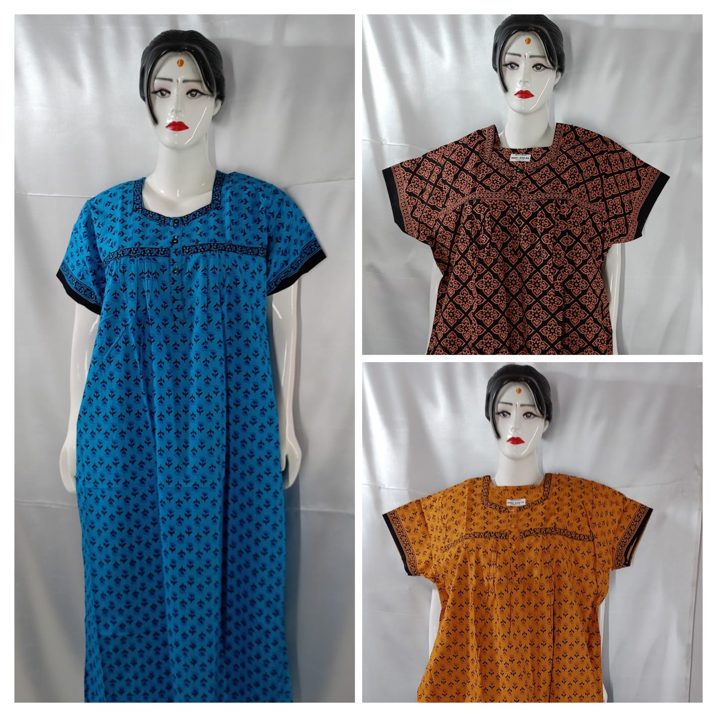COTTON 3 BUTTON NIGHTIES (3 pcs)
