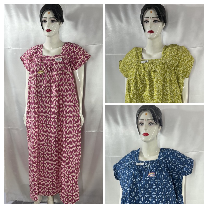 COTTON SQUARE NECK NIGHTIES(3pcs)