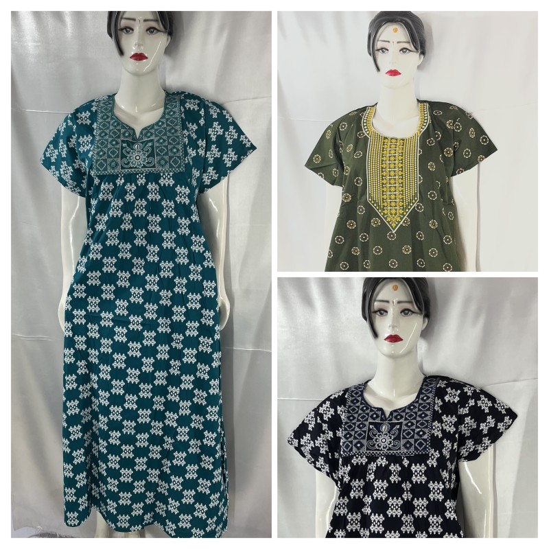 COTTON MIRROR WORK NIGHTIES (3 pcs)