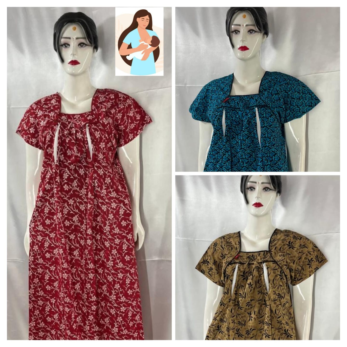 COTTON FEEDING NIGHTIES (3 PCS)