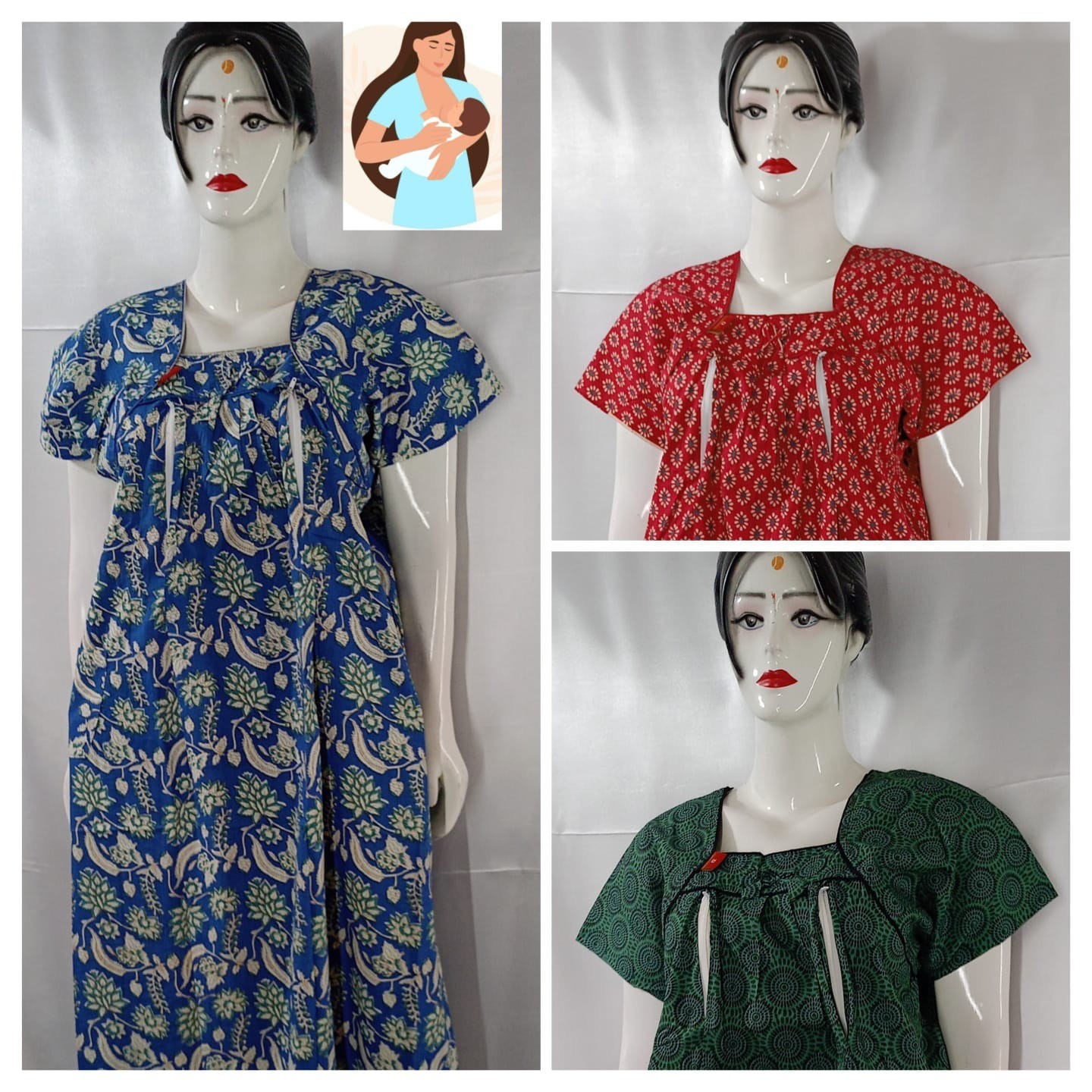 COTTON FEEDING NIGHTIES (3 PCS)