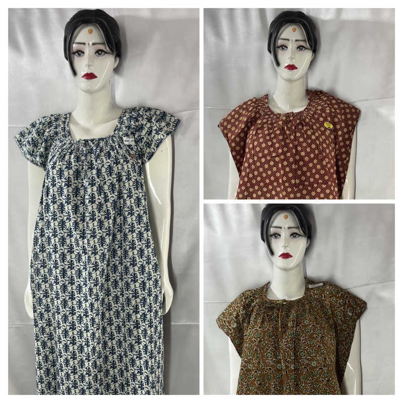 COTTON ROUND NECK NIGHTIES(3 pcs)
