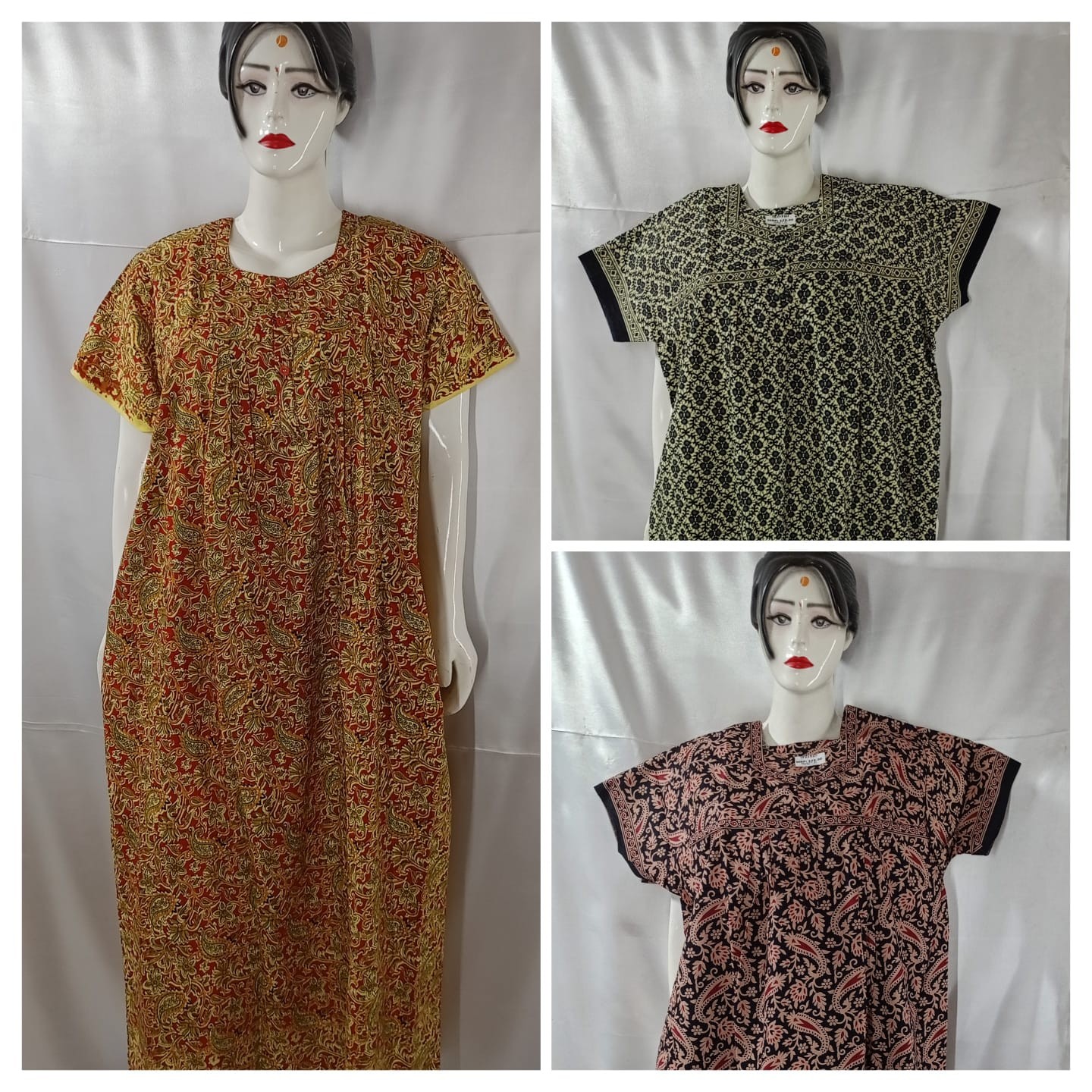 COTTON 3 BUTTON NIGHTIES (3 pcs)