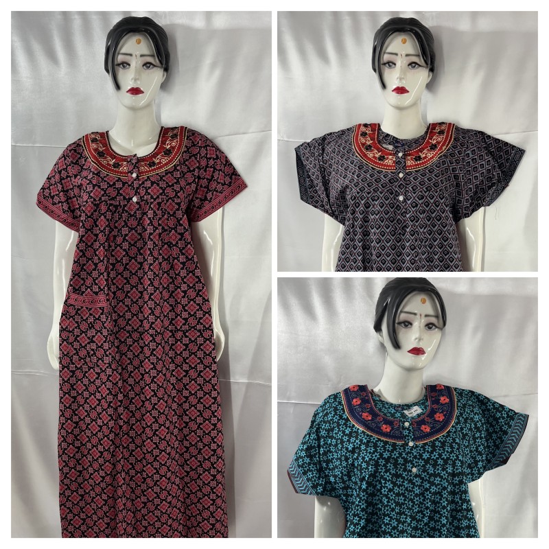 COTTON Embroidery Design  Nighties (3 pcs)