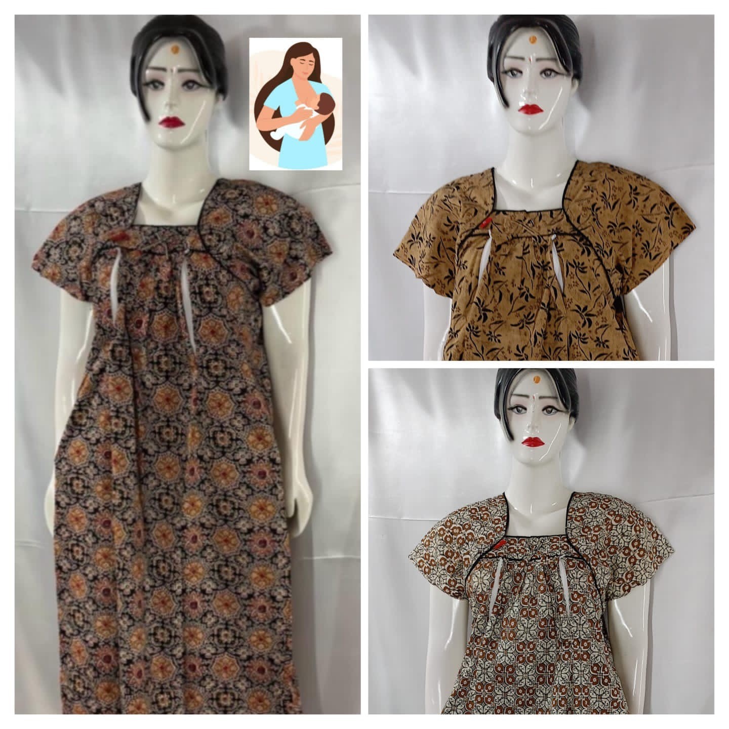 COTTON FEEDING NIGHTIES (3 PCS)