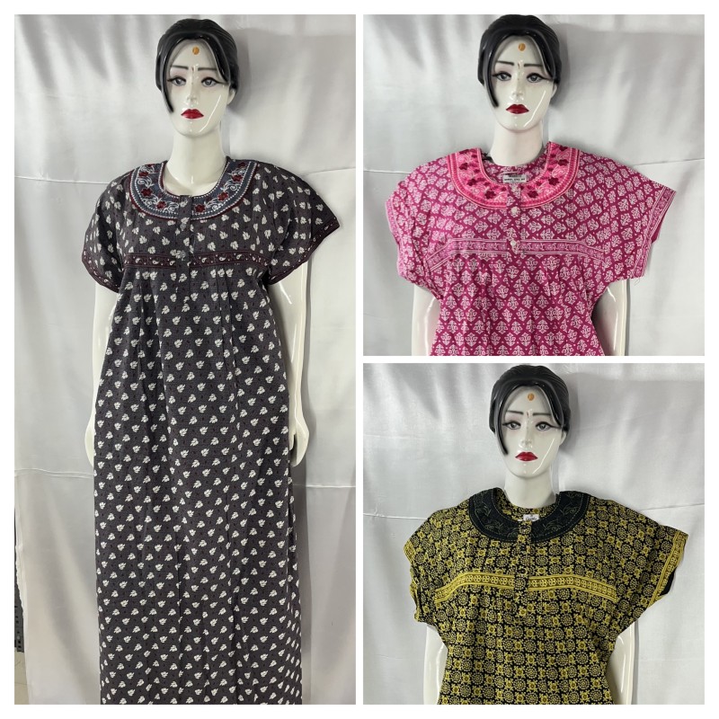 COTTON Embroidery Design Nighties (3 pcs)