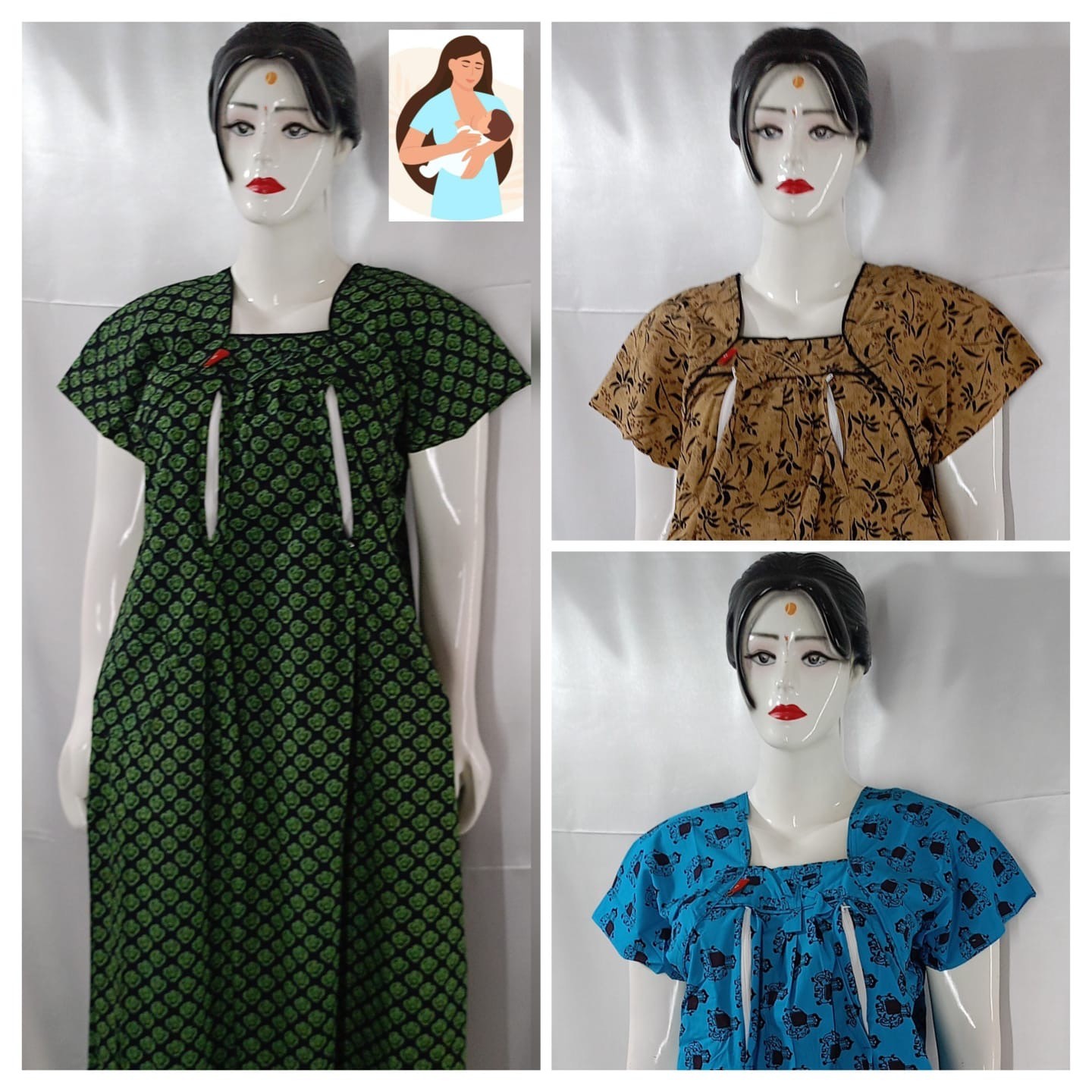 COTTON FEEDING NIGHTIES (3 PCS)