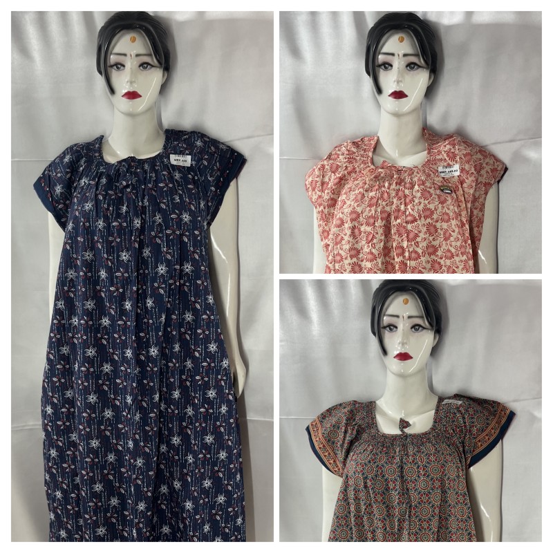 COTTON ROUND NECK NIGHTIES(3 pcs)
