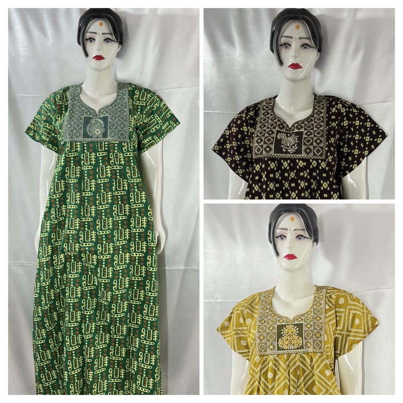 COTTON MIRROR WORK NIGHTIES (3 pcs)