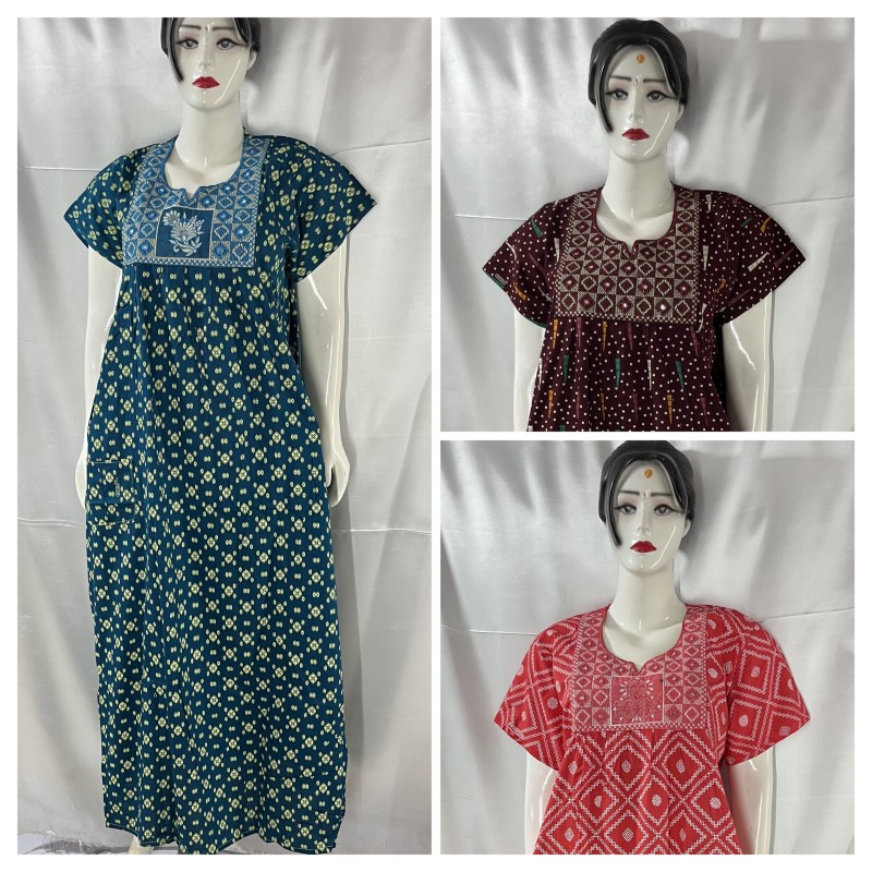 COTTON  MIRROR WORK NIGHTIES (3 pcs)