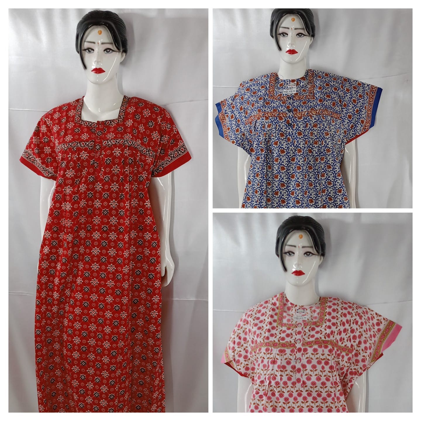 COTTON 3 BUTTON NIGHTIES (3 pcs)